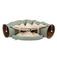 Telescopic Cat Tunnel Bed with Cushioned Nest, Integrated Teasing Balls & Zipper